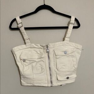 First Row Cream Zippered Crop Top corset women XL festival rodeo beach Y2K boho